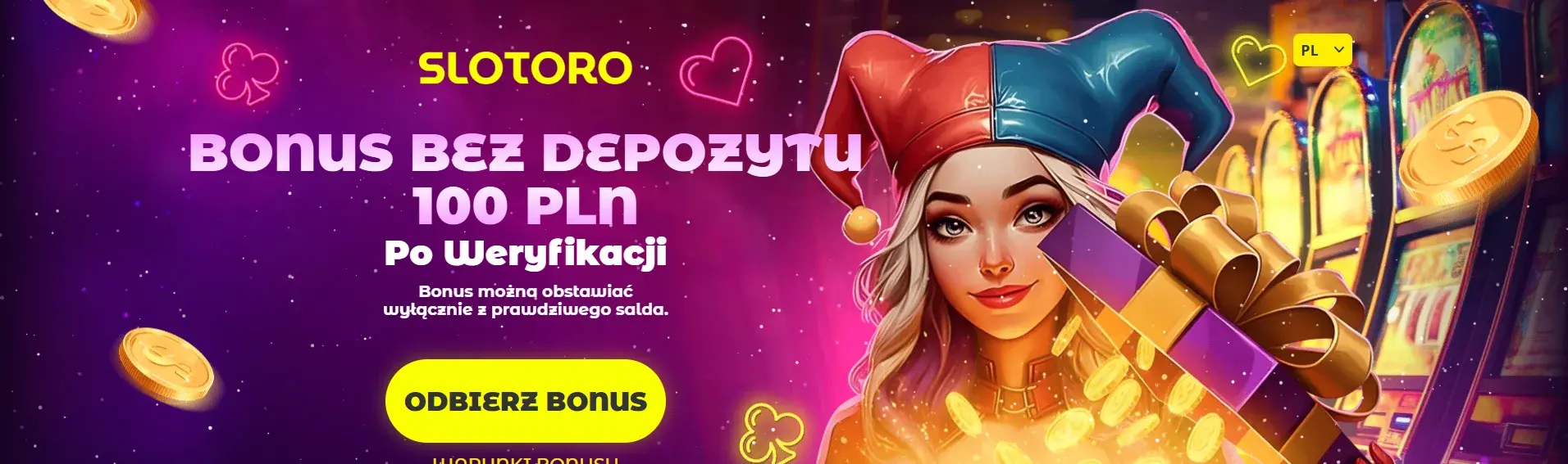 100 zł bez depozytu za weryfikację konta w Slotoro